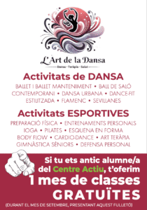 Clases de baile gratuitas antiguos alumnos centra actiu, escuela de baile en Riudoms, art de la dansa